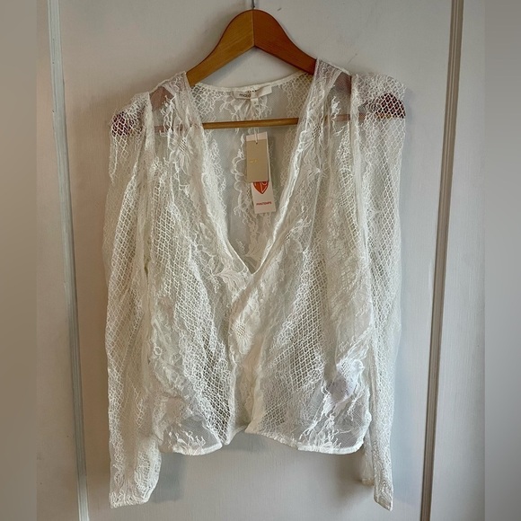 New! Maje Lace Overlay Blouse‎ - Picture 1 of 10